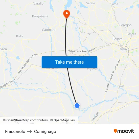 Frascarolo to Comignago map