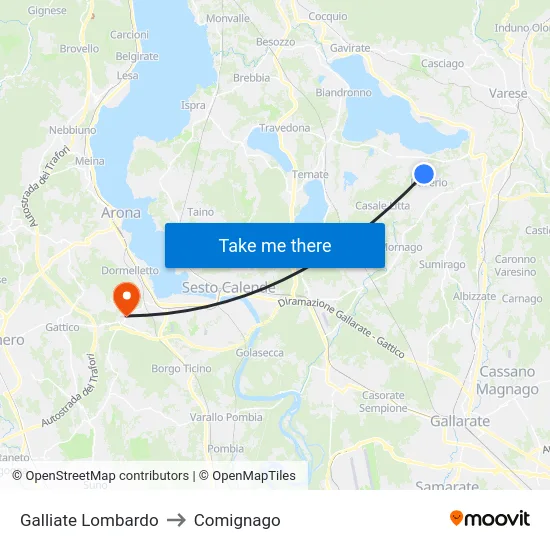 Galliate Lombardo to Comignago map