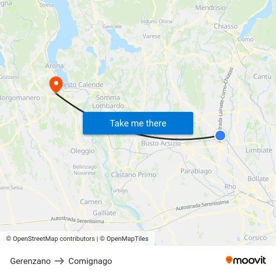 Gerenzano to Comignago map