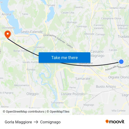 Gorla Maggiore to Comignago map