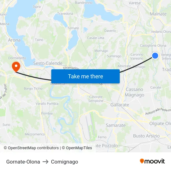 Gornate-Olona to Comignago map