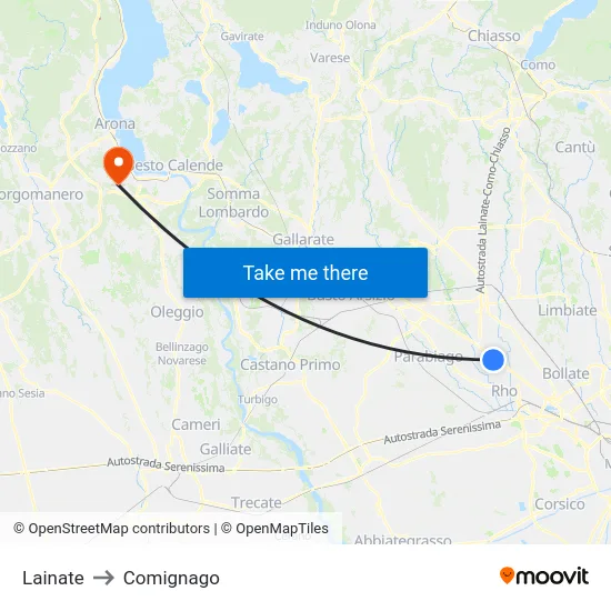 Lainate to Comignago map