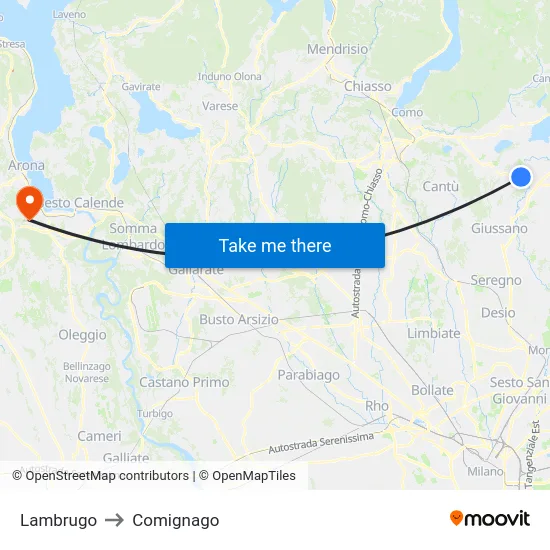 Lambrugo to Comignago map