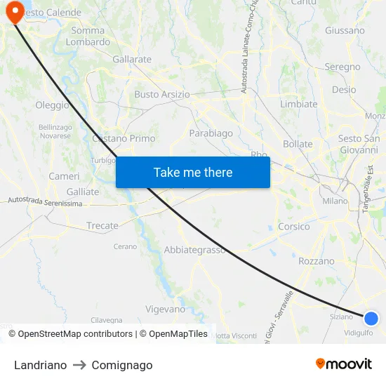 Landriano to Comignago map