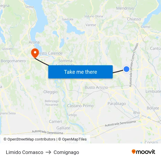 Limido Comasco to Comignago map
