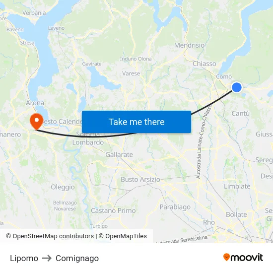 Lipomo to Comignago map