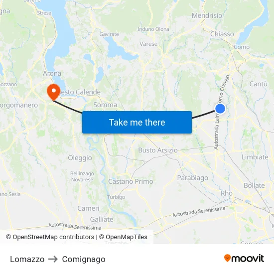 Lomazzo to Comignago map