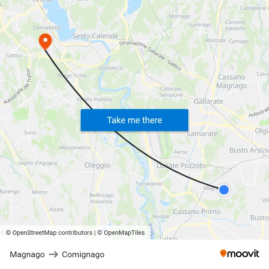 Magnago to Comignago map