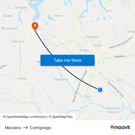 Marzano to Comignago map