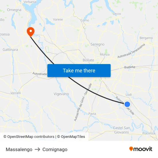 Massalengo to Comignago map