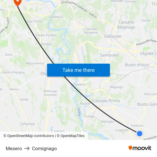 Mesero to Comignago map