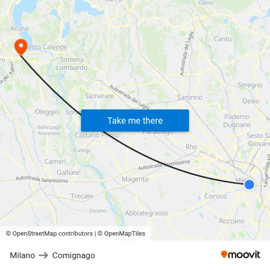 Milan to Comignago map