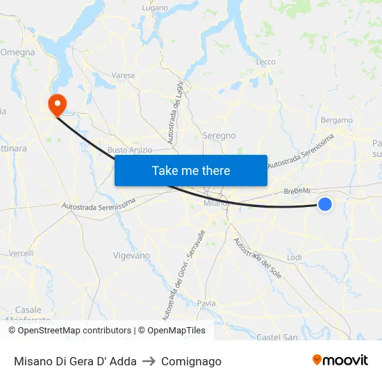 Misano di Gera d'Adda to Comignago map