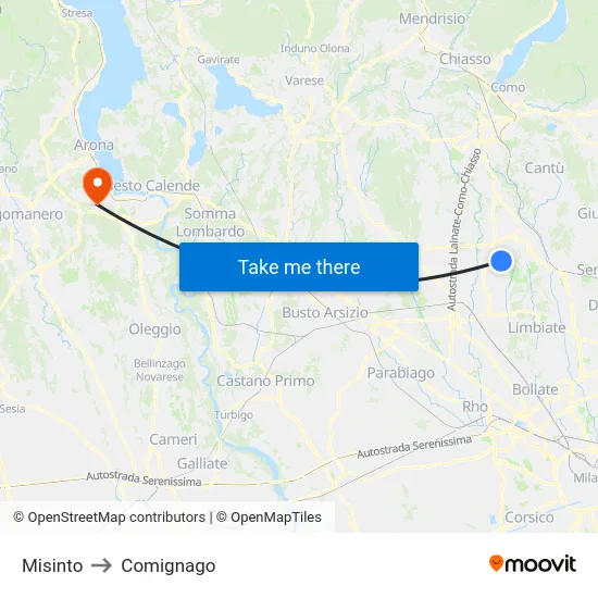 Misinto to Comignago map