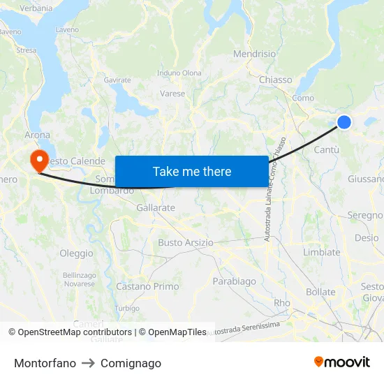 Montorfano to Comignago map