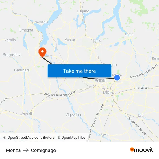 Monza to Comignago map