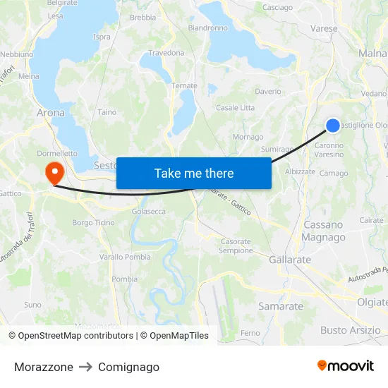 Morazzone to Comignago map