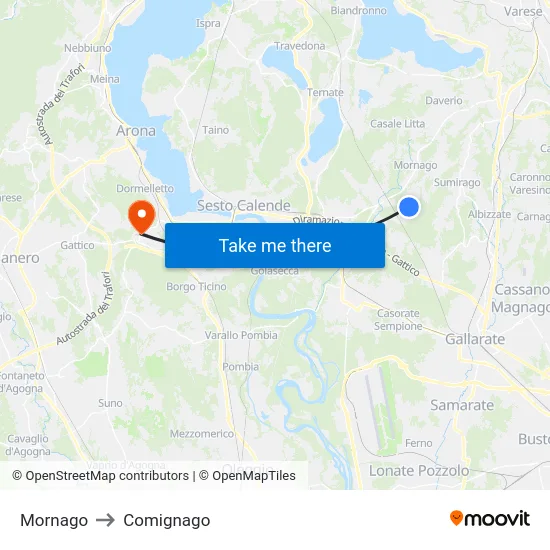 Mornago to Comignago map