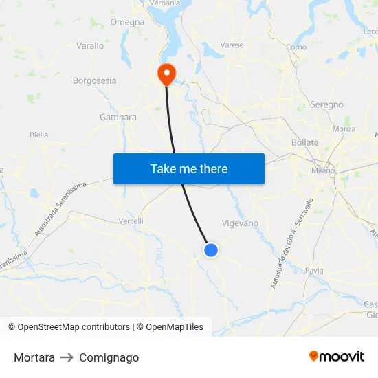 Mortara to Comignago map