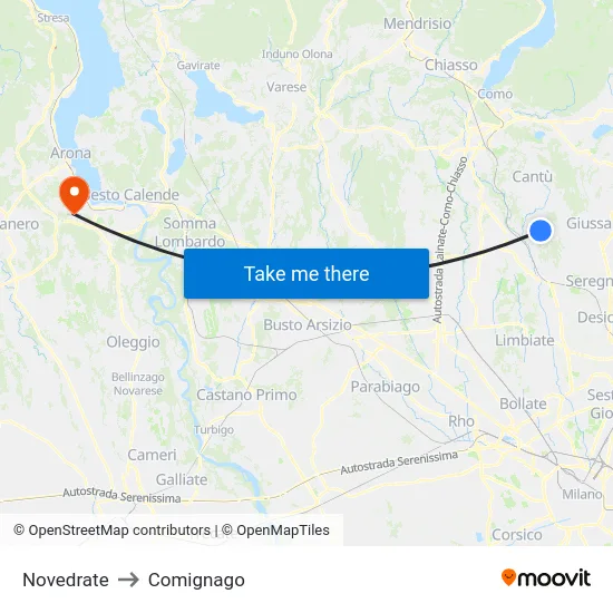 Novedrate to Comignago map