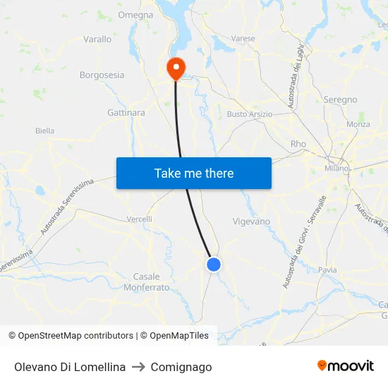Olevano Di Lomellina to Comignago map