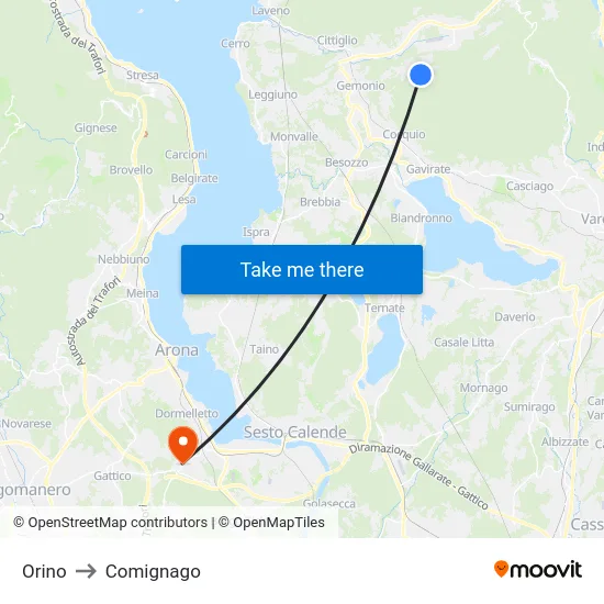 Orino to Comignago map