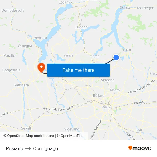 Pusiano to Comignago map