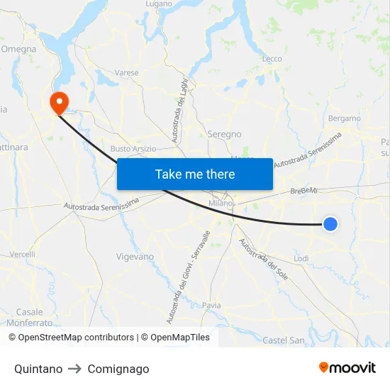 Quintano to Comignago map