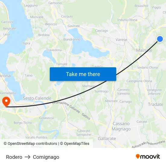 Rodero to Comignago map