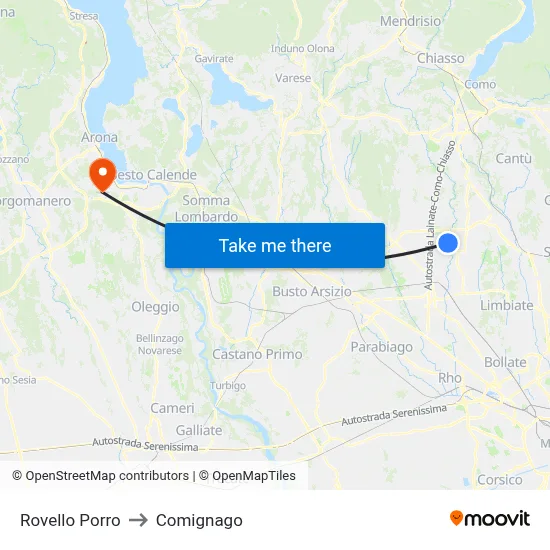 Rovello Porro to Comignago map