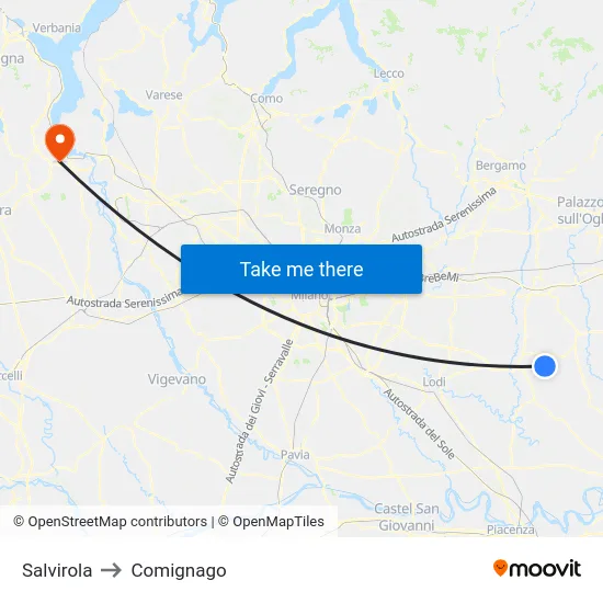 Salvirola to Comignago map
