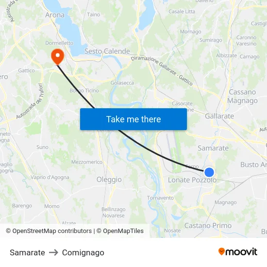 Samarate to Comignago map