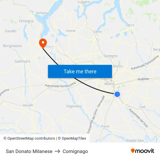 San Donato Milanese to Comignago map