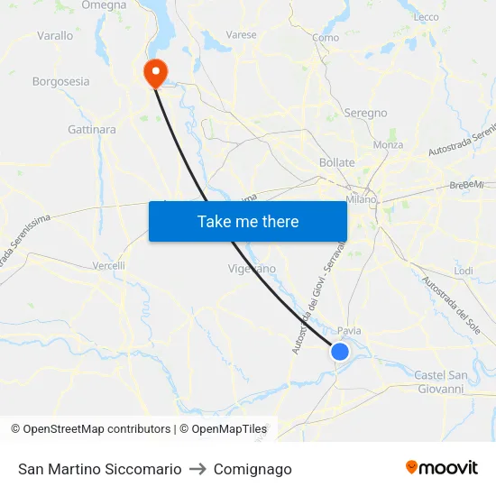 San Martino Siccomario to Comignago map