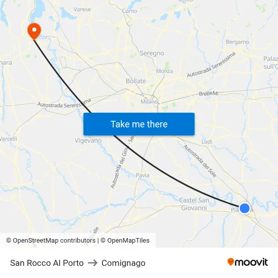 San Rocco Al Porto to Comignago map