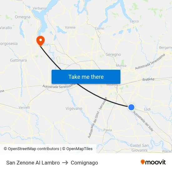 San Zenone Al Lambro to Comignago map