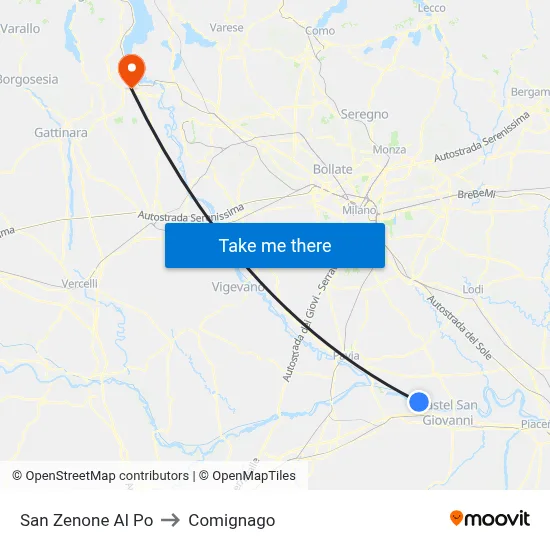 San Zenone al Po to Comignago map