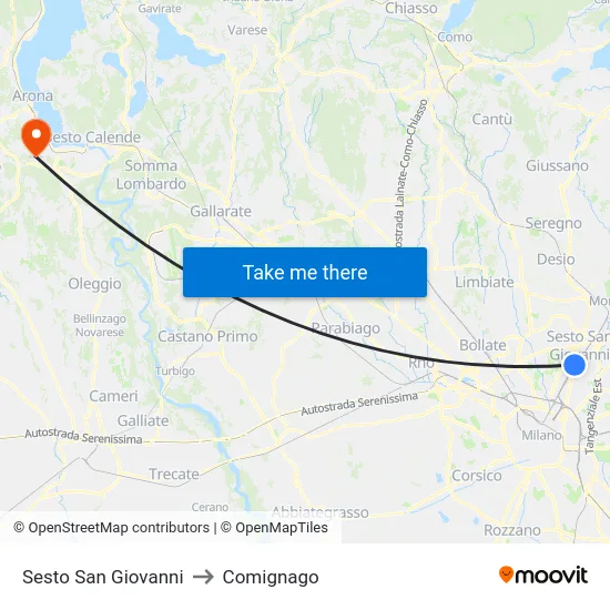 Sesto San Giovanni to Comignago map