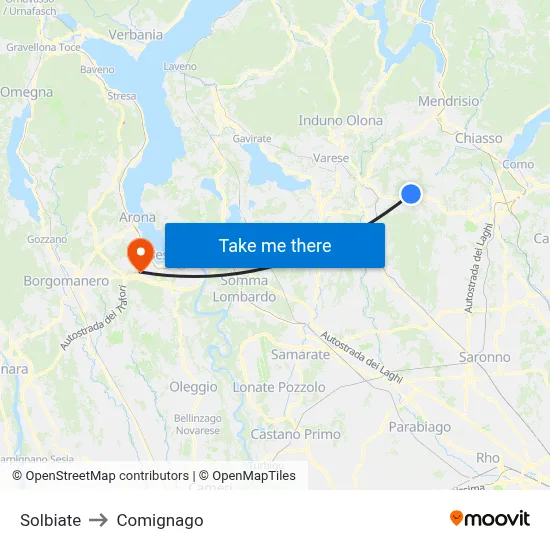 Solbiate to Comignago map