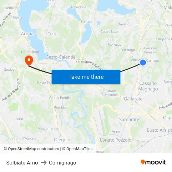 Solbiate Arno to Comignago map