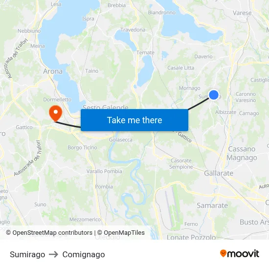 Sumirago to Comignago map