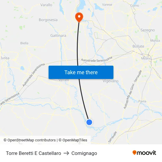 Torre Beretti e Castellaro to Comignago map