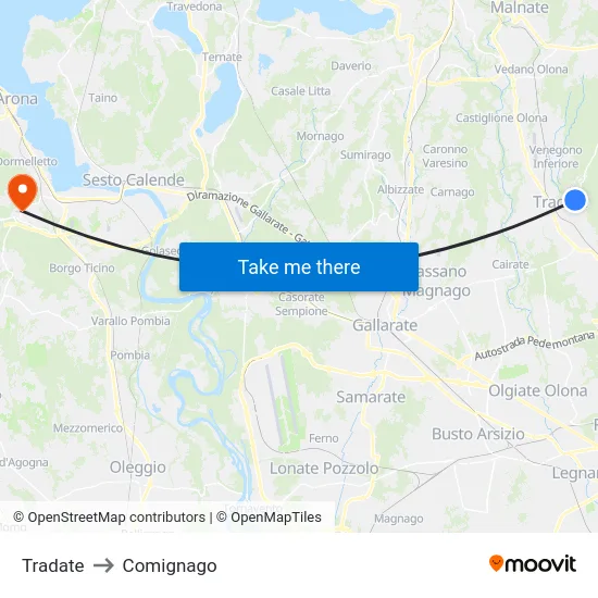 Tradate to Comignago map