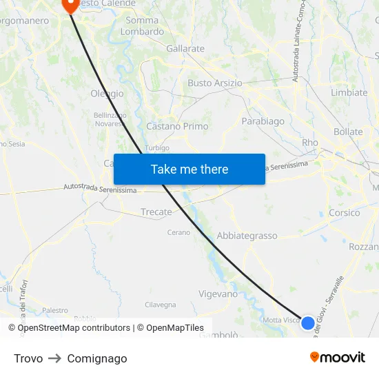 Trovo to Comignago map