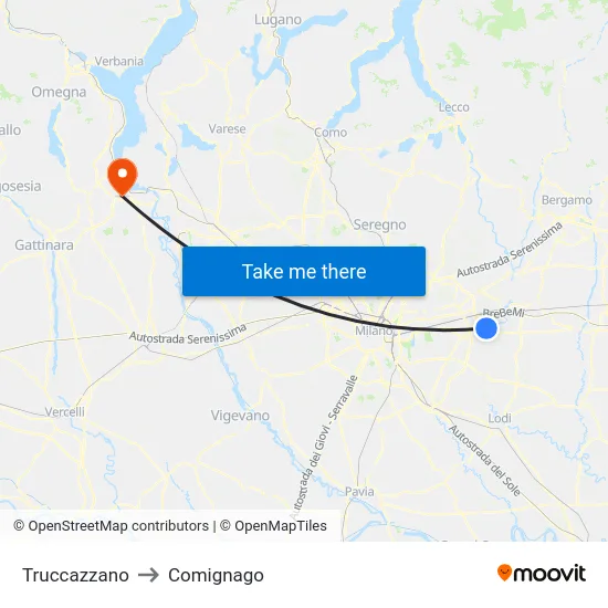 Truccazzano to Comignago map