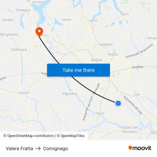 Valera Fratta to Comignago map