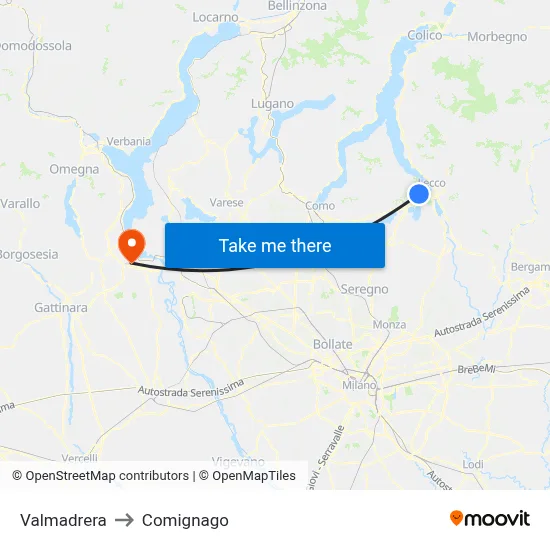 Valmadrera to Comignago map