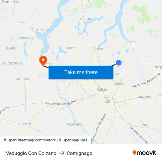 Veduggio Con Colzano to Comignago map