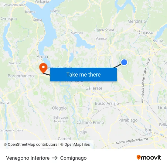 Venegono Inferiore to Comignago map