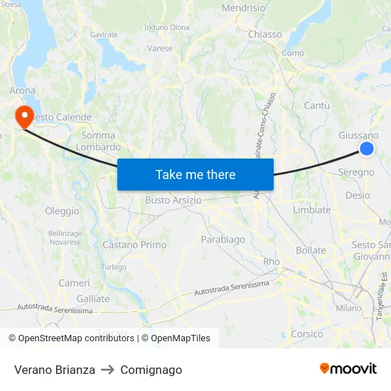 Verano Brianza to Comignago map